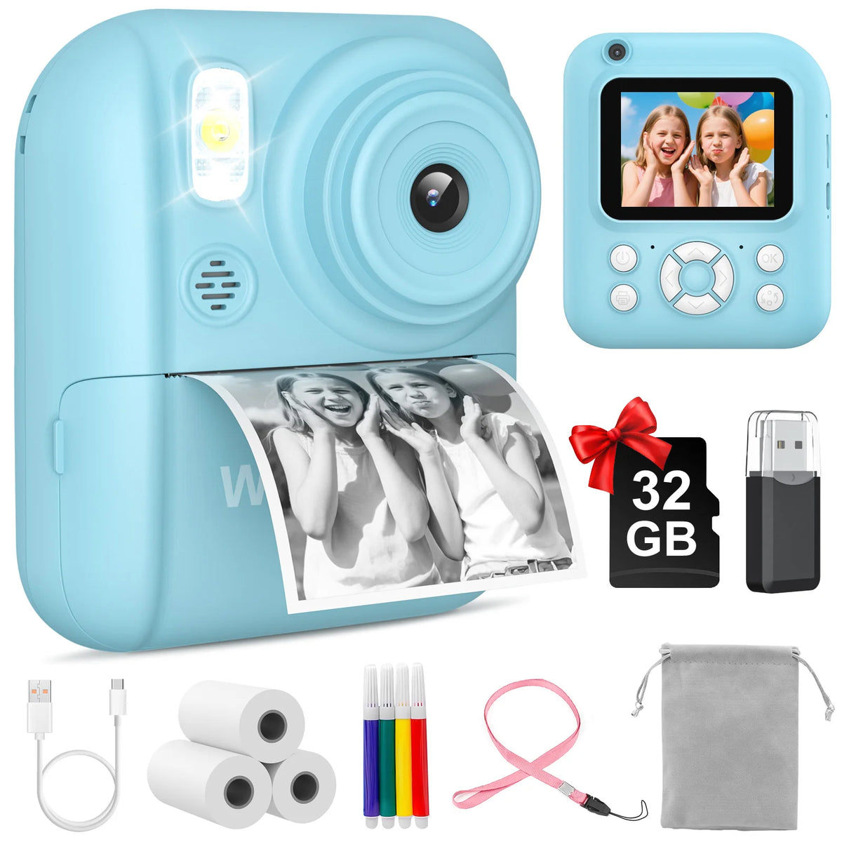 W&O Kids Instant Print Camera With LCD, Dual Lens And 16X Zoom