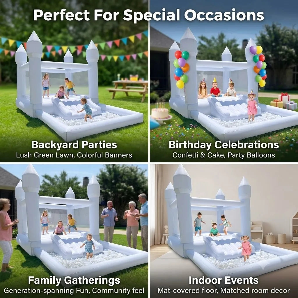 13x8x8ft Inflatable White Bounce House With Slide And Ball Pit