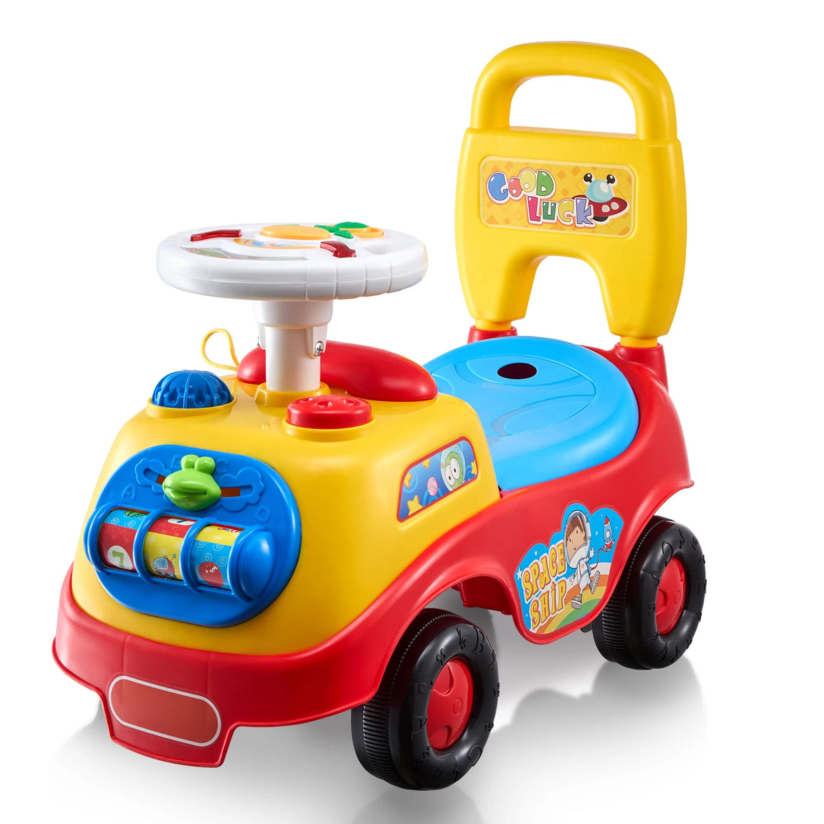 SucceBuy Toddler Ride On Push Car With Music Steering Wheel And Seat Storage