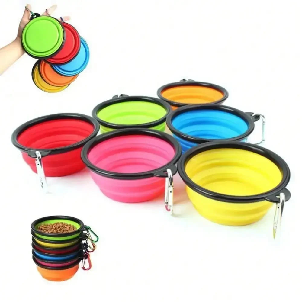 Portable Silicone Dog Feeder Bowl With Carabiner 2 In 1 Pet Water Dispenser