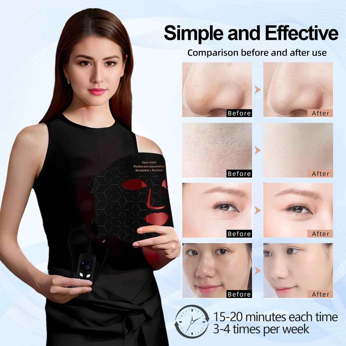Portable Led Face Mask With 4 Modes Skin Rejuvenation Light Therapy