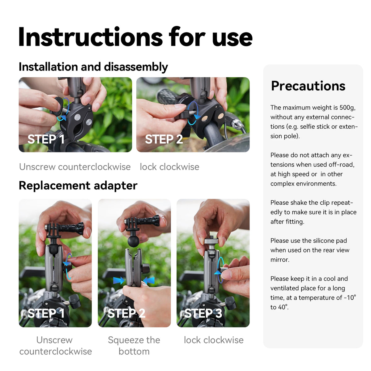 TELESIN Super Clamp Camera Mount Crab Claw with 360° Dual Ball Head Bike Bicycle Motorcycle Handlebar Holder for GoPro Mission 1 Pro DJI Osmo Pocket 4 3 Action 6 5 4 Insta360 Luna Ultra Xtra Muse
